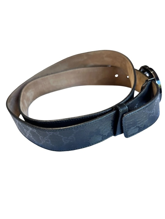 Authentic GUCCI Leather Belt With Black GG Interlocking Imprime Canvas 48 Large main image 4